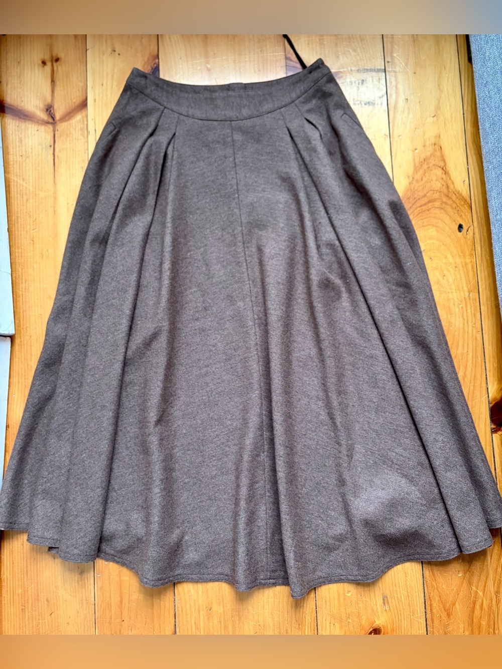 Vintage Brown Wool Blend Circle Midi Skirt With Pockets Quiet Luxury